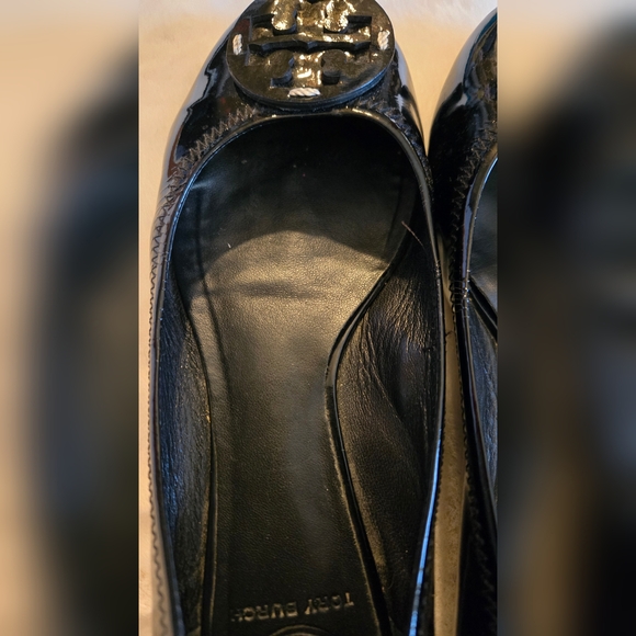 Tory Burch Minnie Ballet Flat Patent Black Leather Shoes Logo Size 8M - Picture 10 of 16